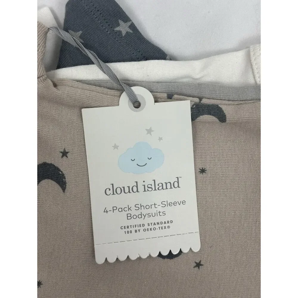 Cloud Island 4Pack Short Sleeve Bodysuits Moon & Stars Baby Size NB Neutral New